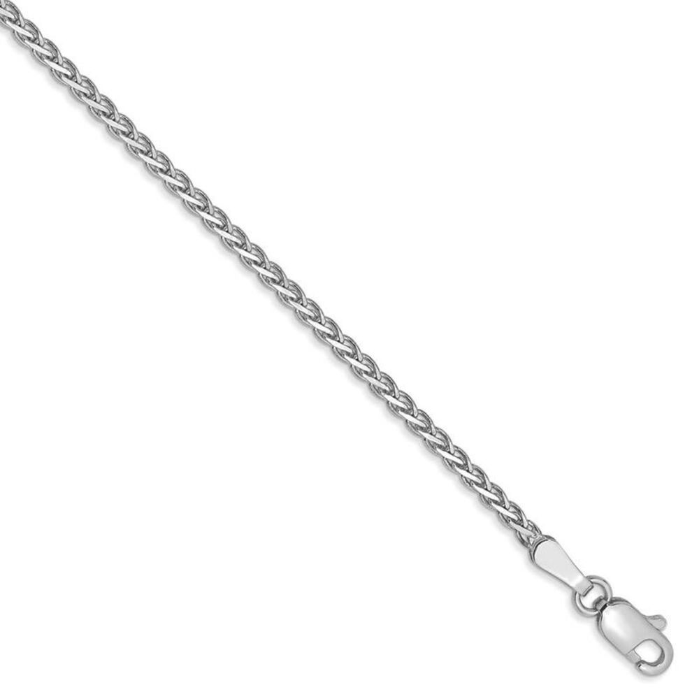 1.8mm, 14k White Gold, Flat Wheat Chain Bracelet, 7 Inch